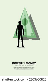 Silhouette of businessman standing with paper airplane from money bank note. Business Concept of Financial movement theme.