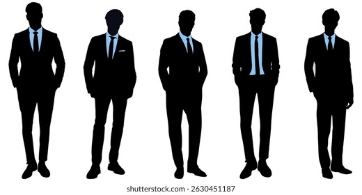 Empresário de silhueta com vetor de ícone de terno para imagens corporativas, de escritório e profissionais. Ideal para ilustrações de perfil de negócios, finanças, apresentação inicial e local de trabalho.