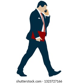 Silhouette businessman talking on the phone, a white background