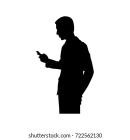 Silhouette businessman with telephone in hand on white backgroud