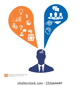 Silhouette Businessman thinking idea of work with business icons vector as a brain - business finance idea and innovation concept 