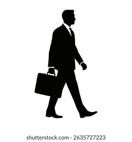 Silhouette of a businessman walking and carrying a suitcase. Vector illustration