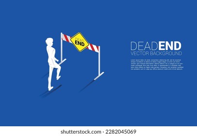 Silhouette businessman walking to dead end signage  . Concept of wrong decision in business or end of career path.