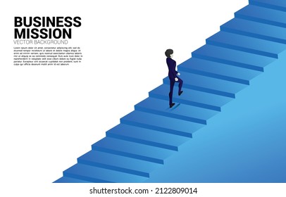 Silhouette of businessman walking up on stair. Concept of people ready to up level of career and business.