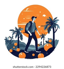 Silhouette of businessman walking on tropical beach isolated