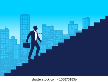 Silhouette businessman walking up stairway, Employee climb up the staircases, Business journey concept growth and the path to success, Flat design vector illustration