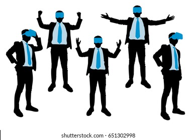 silhouette of businessman wear vr and feel free