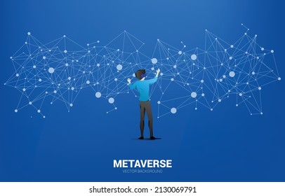 Silhouette businessman wear VR glasses in metaverse. Concept of digital virtual reality technology and AR .