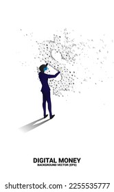 Silhouette businessman wear VR glasses with money dollar icon from Polygon dot connect line. Concept of digital virtual reality technology and AR .