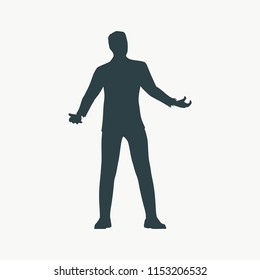 Silhouette of businessman in wizard pose. Web icon