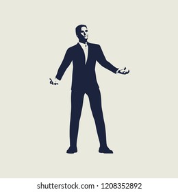 Silhouette of businessman in wizard pose. Web icon with for application