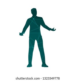 Silhouette of businessman in wizard pose. Web icon. Textured by lines and dots pattern