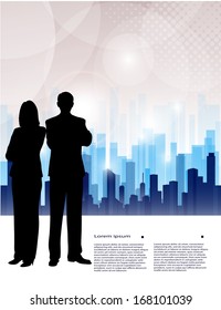 silhouette of businessmen on an abstract background of the city