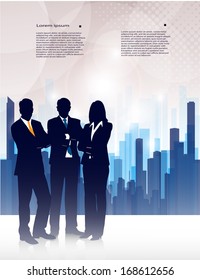 silhouette of businessmen on an abstract background of the city