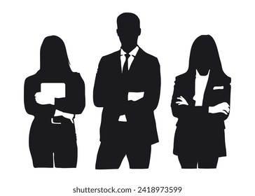 Silhouette of businesspeople, both men and women, in various poses. Silhouette business collection.