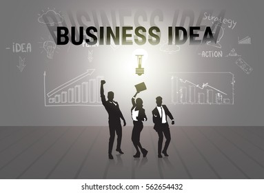 Silhouette Businesspeople Business Idea Brainstorm New Startup Development Vector Illustration