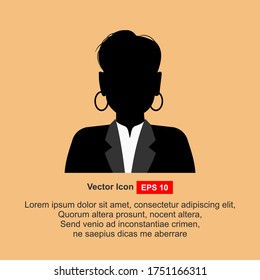 Silhouette of a businesswoman. Design people with flat style. Illustration of user icon.