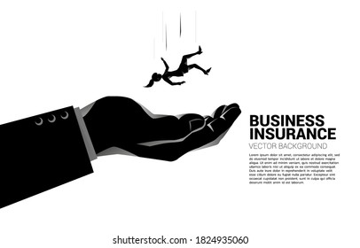 silhouette of businesswoman falling down in big hand. Concept for safety and insurance business