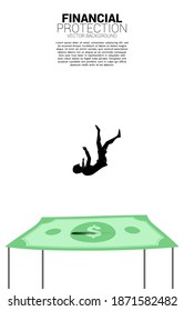 Silhouette of businesswoman falling down on dollar banknote.Concept for Insurance and financial protection  