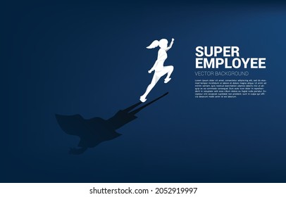 Silhouette of businesswoman and her shadow of superhero.concept of empower potential and human resource management