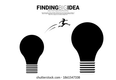 Silhouette Of Businesswoman Jump To Light Bulb With Springboard . Business Concept Of Creative Idea And Solution.