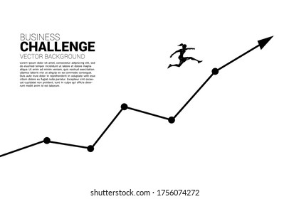 Silhouette of businesswoman jumping on growing graph. Concept of people ready to start career and business