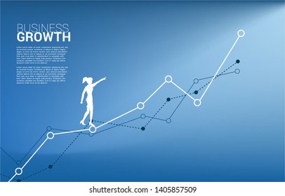 Silhouette of businesswoman point ahead on growing graph. Concept of people ready to start career and business