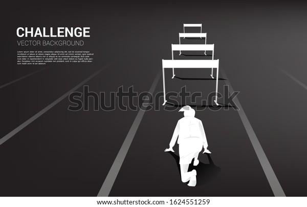 Silhouette\
businesswoman ready to run across hurdles obstacle. Background\
concept for Obstacle and challenge in\
business