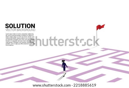 Silhouette of businesswoman with route path to exit the maze. Business concept for problem solving and finding idea.
