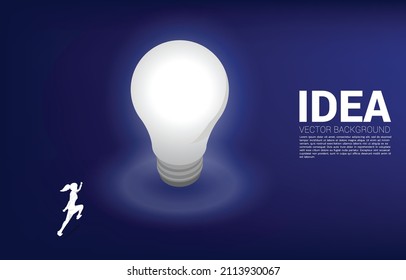 Silhouette of businesswoman running to light bulb . Business Concept of creative idea and solution.