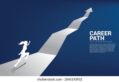 Silhouette of businesswoman running on growth graph. Concept of people ready to start career and business