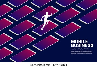 Silhouette businesswoman running on mobile phone. Business Concept of mobile technology with business.
