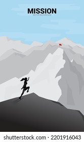 Silhouette of businesswoman running on Route to the top of mountain. Concept of Goal, Mission, Vision, Career path, Vector concept Polygon dot connect line style