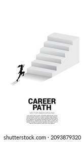 Silhouette of businesswoman running up stair. Concept of people ready to up level of career and business.
