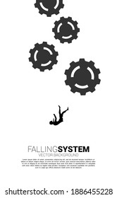 silhouette of businesswoman slip and falling down with gear. Concept for fail and falling system.