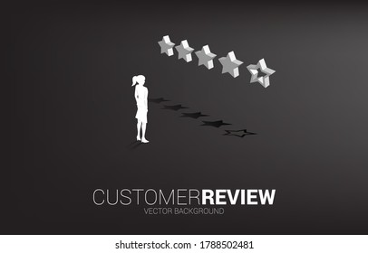 Silhouette businesswoman standing with 3D customer rating star. concept for client rating and ranking.