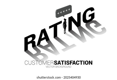 Silhouette businesswoman standing with 3D customer rating star in speech bubble . concept of customer satisfaction , client rating and ranking.
