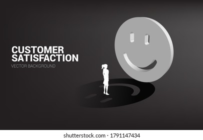 Silhouette businesswoman standing with 3D smile icon rating . concept of customer satisfaction , client rating and ranking.