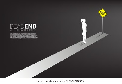 Silhouette businesswoman standing at the end of road with dead end signage  . Concept of wrong decision in business or end of career path. svg