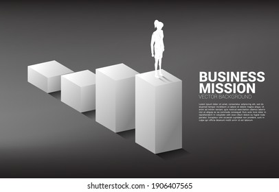 Silhouette of businesswoman standing on bar graph. Concept of people ready to up level of career and business.