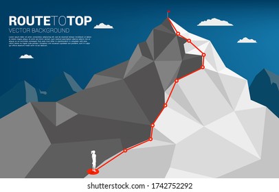 Silhouette of businesswoman standing with  Route to the top of mountain. Concept of Goal, Mission, Vision, Career path, Vector concept Polygon dot connect line style