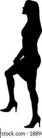 Silhouette of a businesswoman taking a step upwards. Vector illustration.