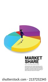 Silhouette of businesswoman walking on pie chart Concept of career path and start business