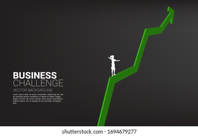 Silhouette Of Businesswoman Walking On Rope Walk Way Up To Growth Line Graph.Concept For Business Risk And Career Path