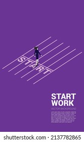 Silhouette of businesswoman walking from start line. Concept of people ready to start career and business