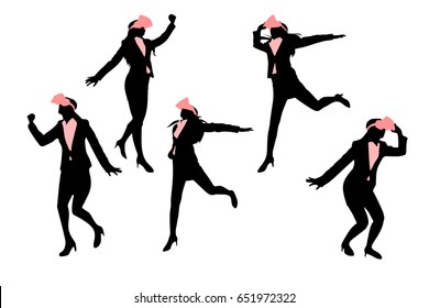 silhouette of businesswoman wear vr and feel excited
