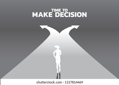 Silhouette of businesswomen running to crossroad. Concept of time to make decision in business direction