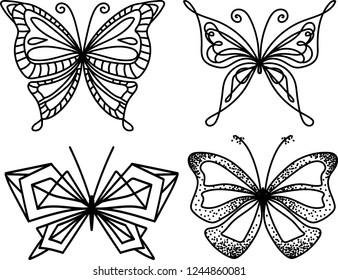 Silhouette butterfly collection. Trendy geometric design. Graphic style for laser cutting