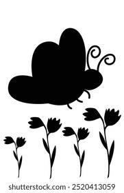 Silhouette of a butterfly and flowers