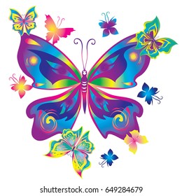 Silhouette butterfly gradient vector. Composition of butterflies to decorate clothes and accessories.
